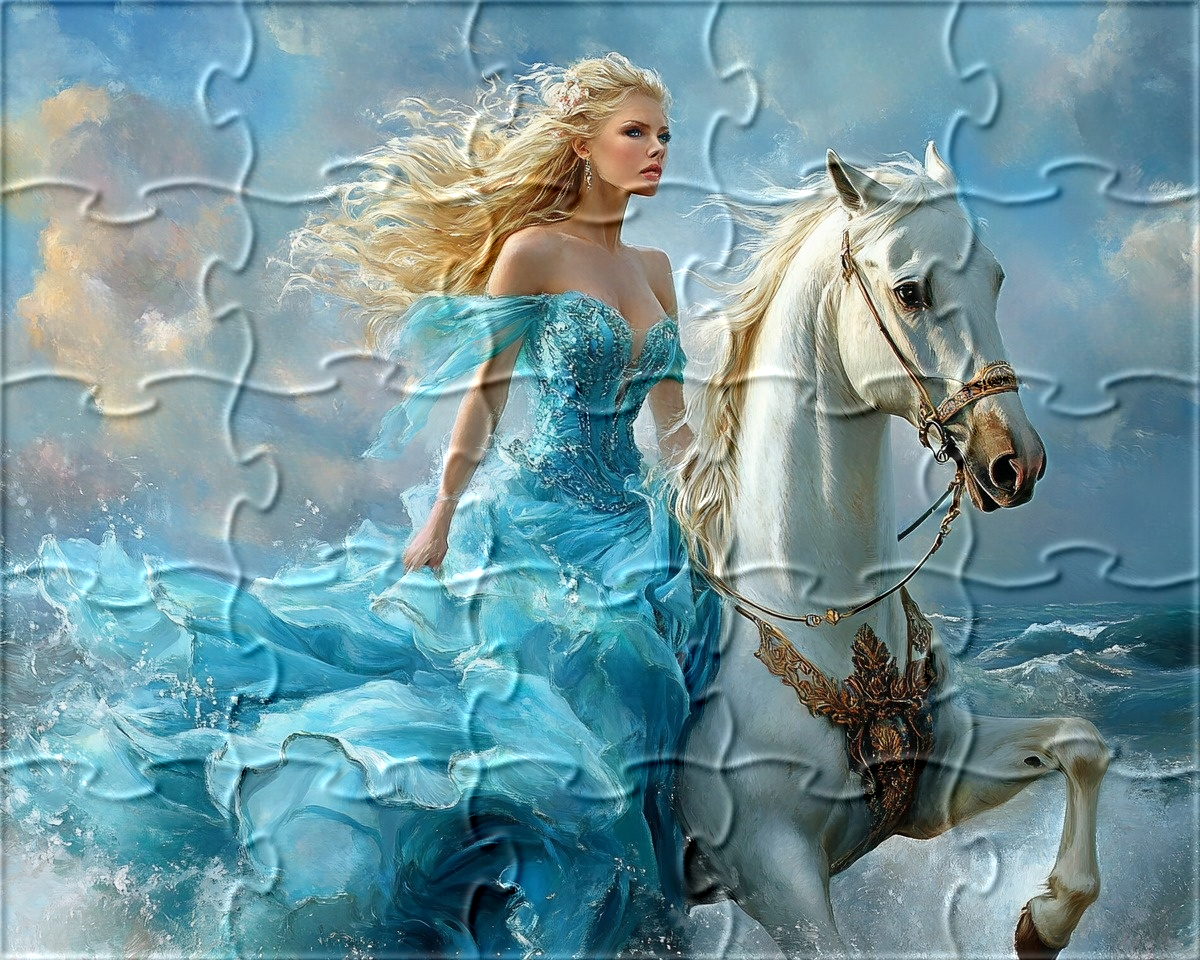 White Horse Woman and Waves Puzzle