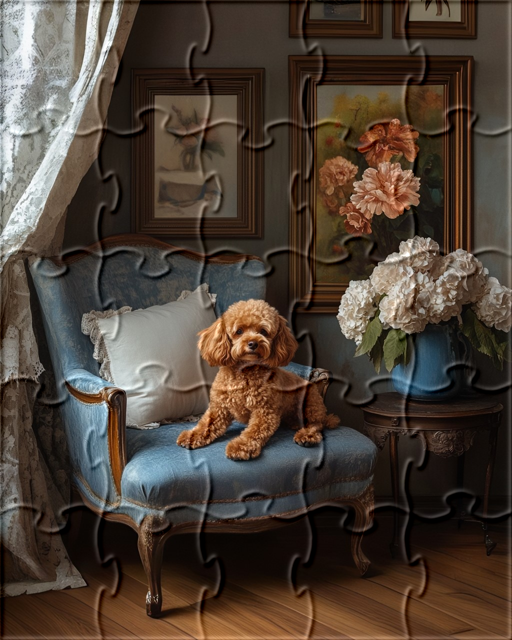 Blue Arm Chair Chocolate Poodle Puzzle