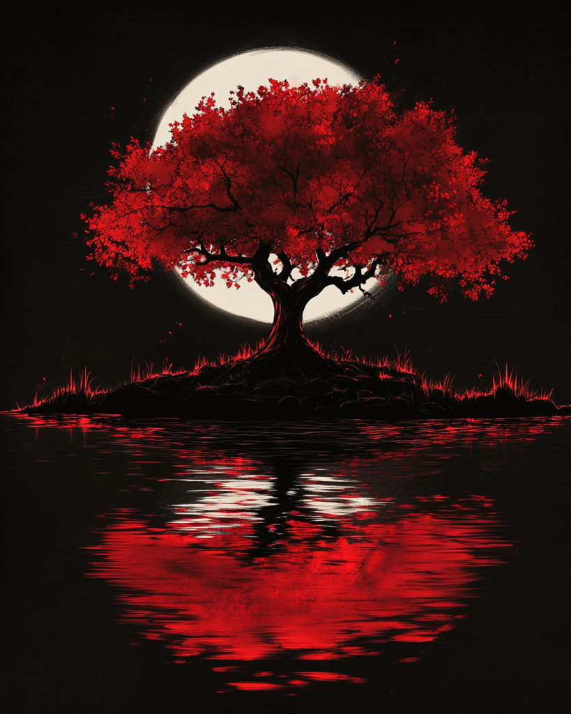 Moon Behind a Red Tree Puzzle