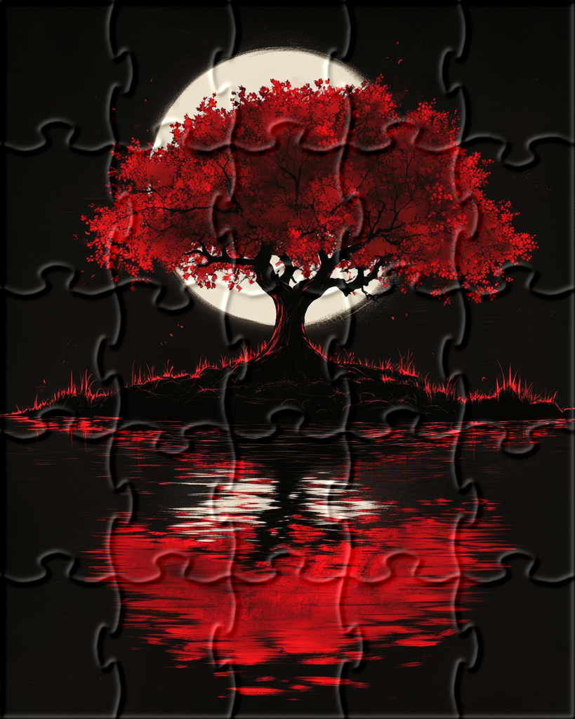 Moon Behind a Red Tree Puzzle