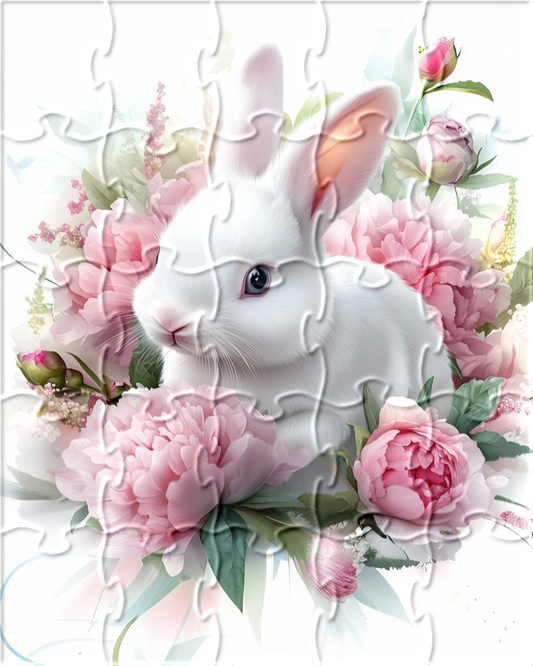 Light Pink Flowers and White Rabbit Puzzle