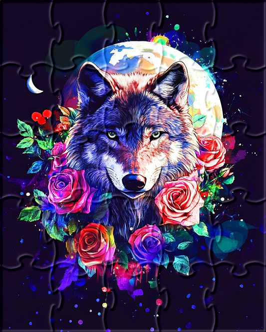Colorful Roses and Wolf Moon Puzzle