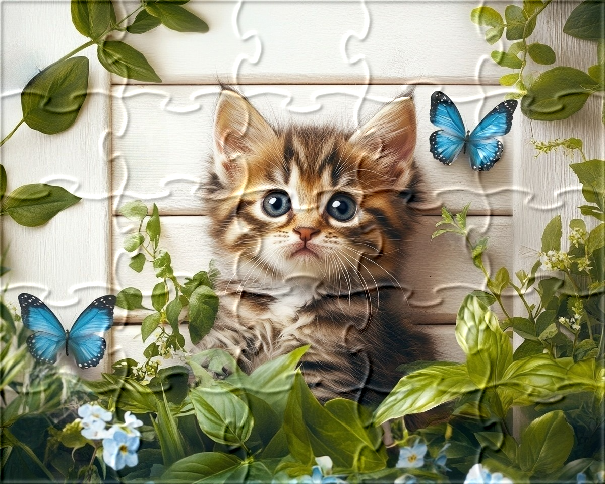 Blue Butterflies and Kitten Puzzle