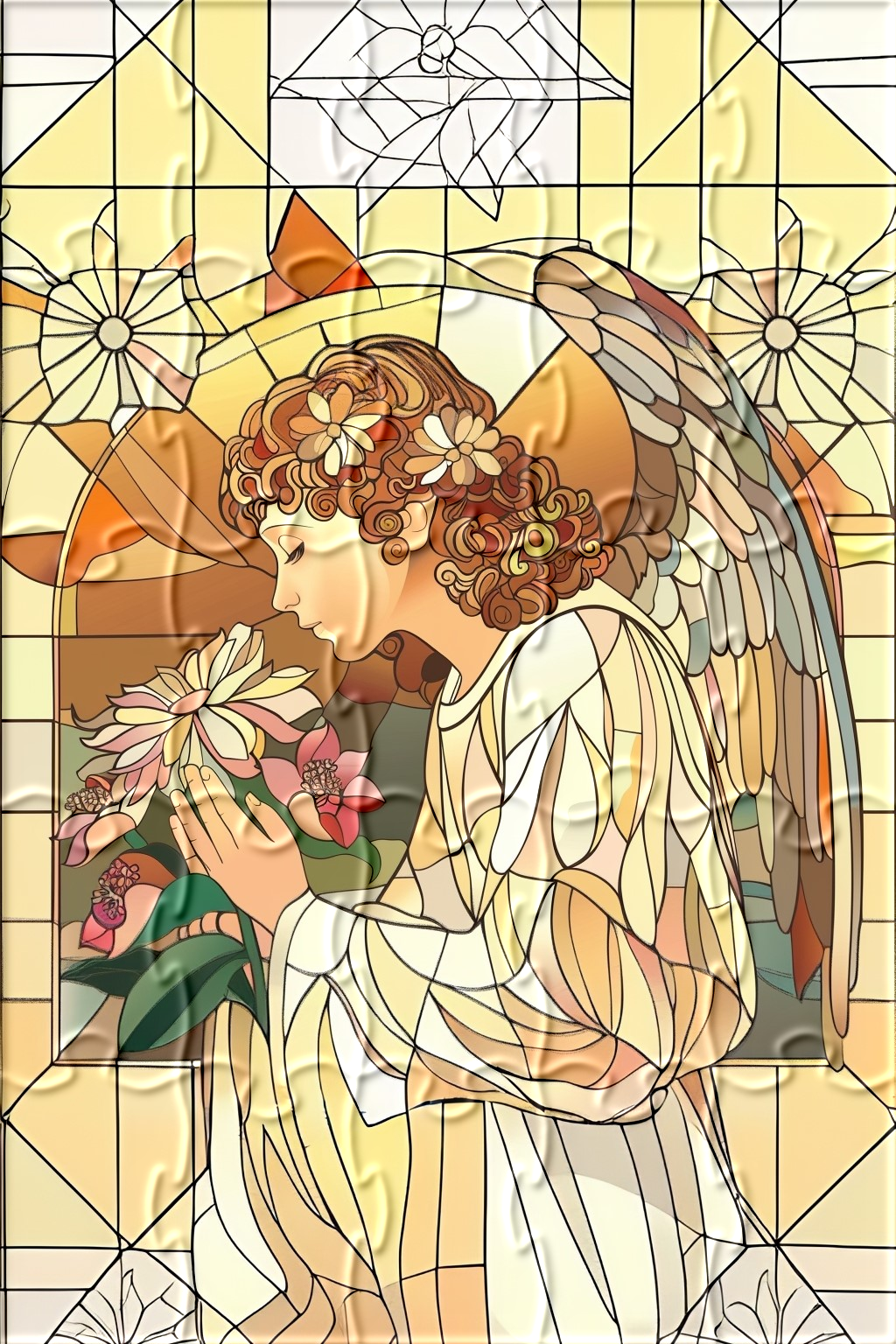 Abstract Angel Smelling Flowers Puzzle