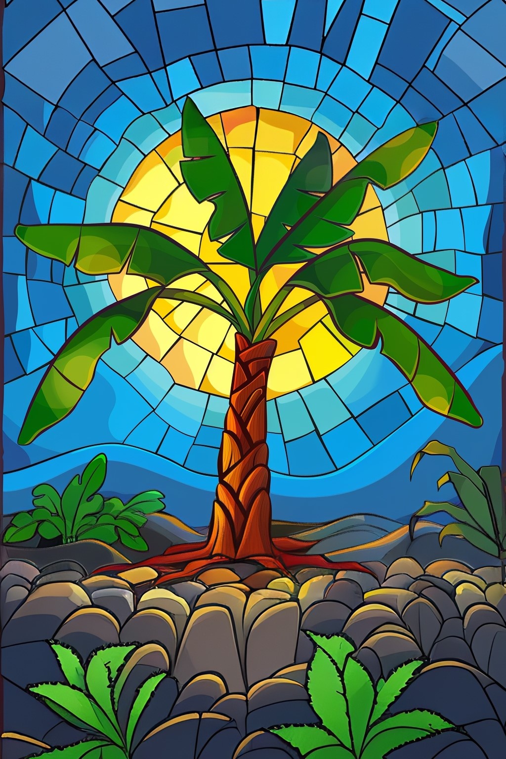 Abstract Banana Tree Sun Puzzle