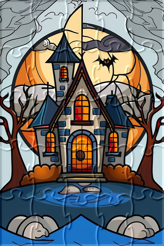Abstract Bat and Haunted House Puzzle