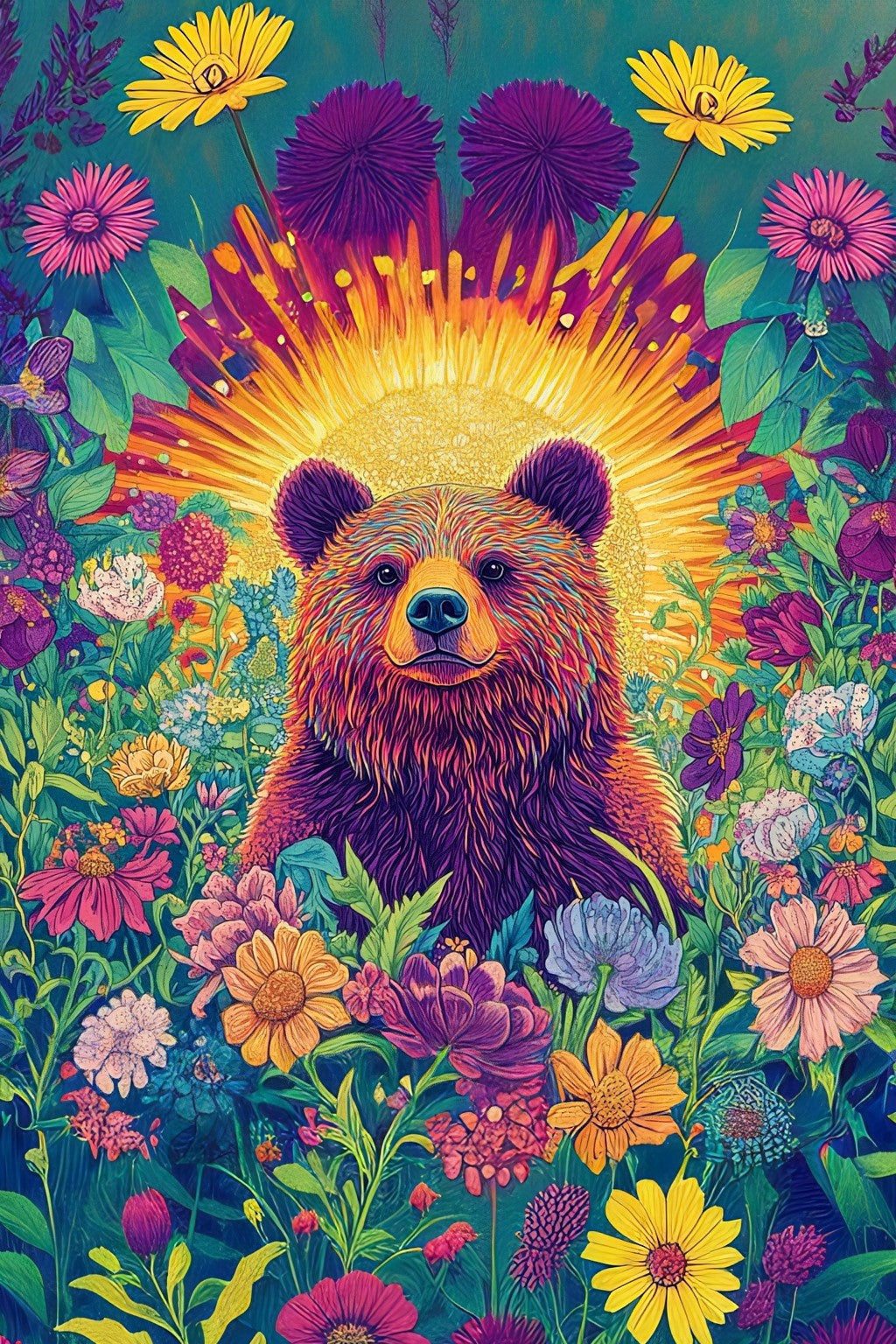 Abstract Bear in Flowers Puzzle