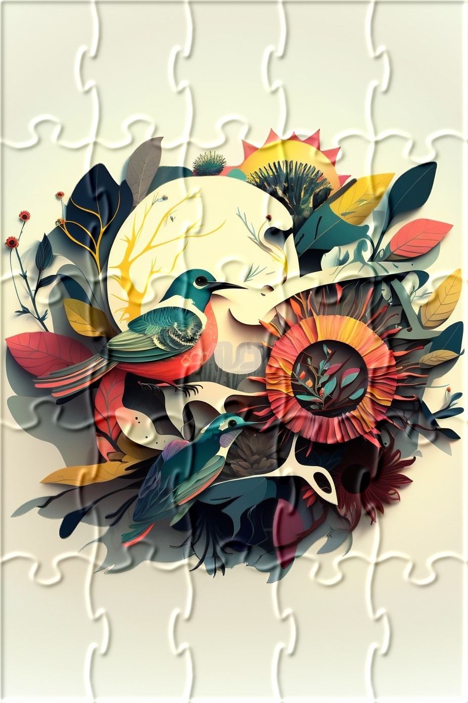 Abstract Birds and Leaves Puzzle