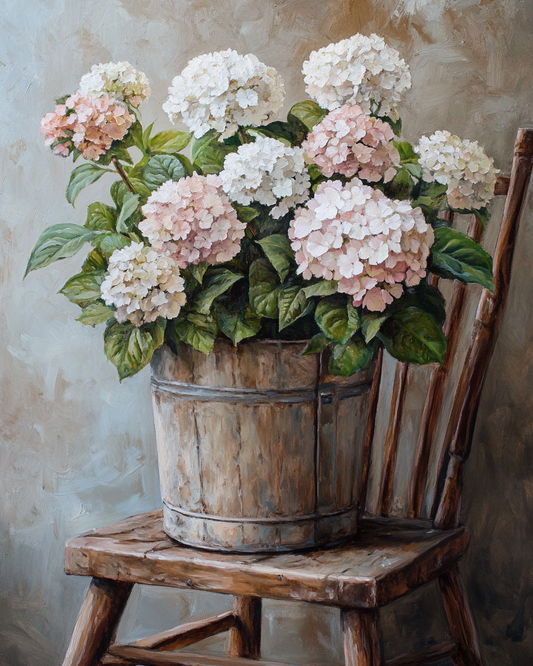 Wood Bucket of Hydrangeas Puzzle