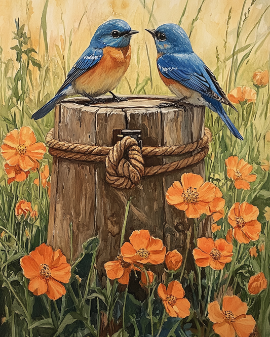 Wooden Post Easter Blue Birds Puzzle