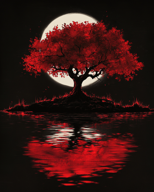 Moon Behind a Red Tree Puzzle