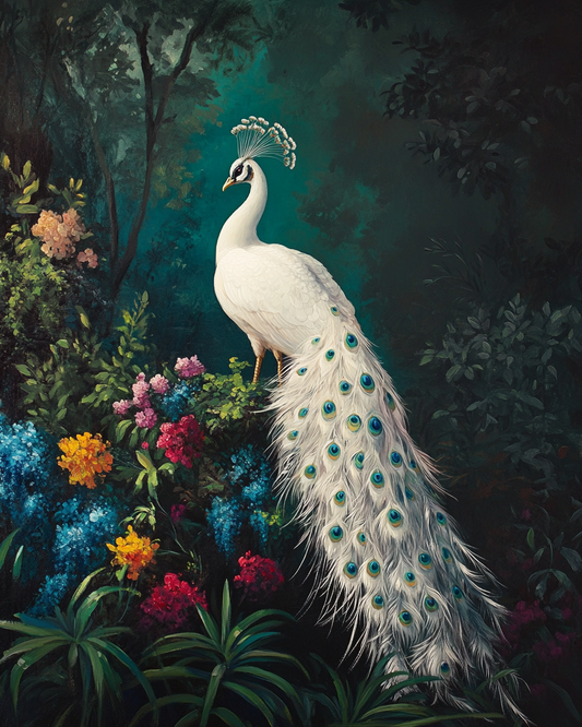 White Peacock and Flowers Puzzle