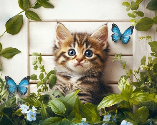 Blue Butterflies and Kitten Puzzle