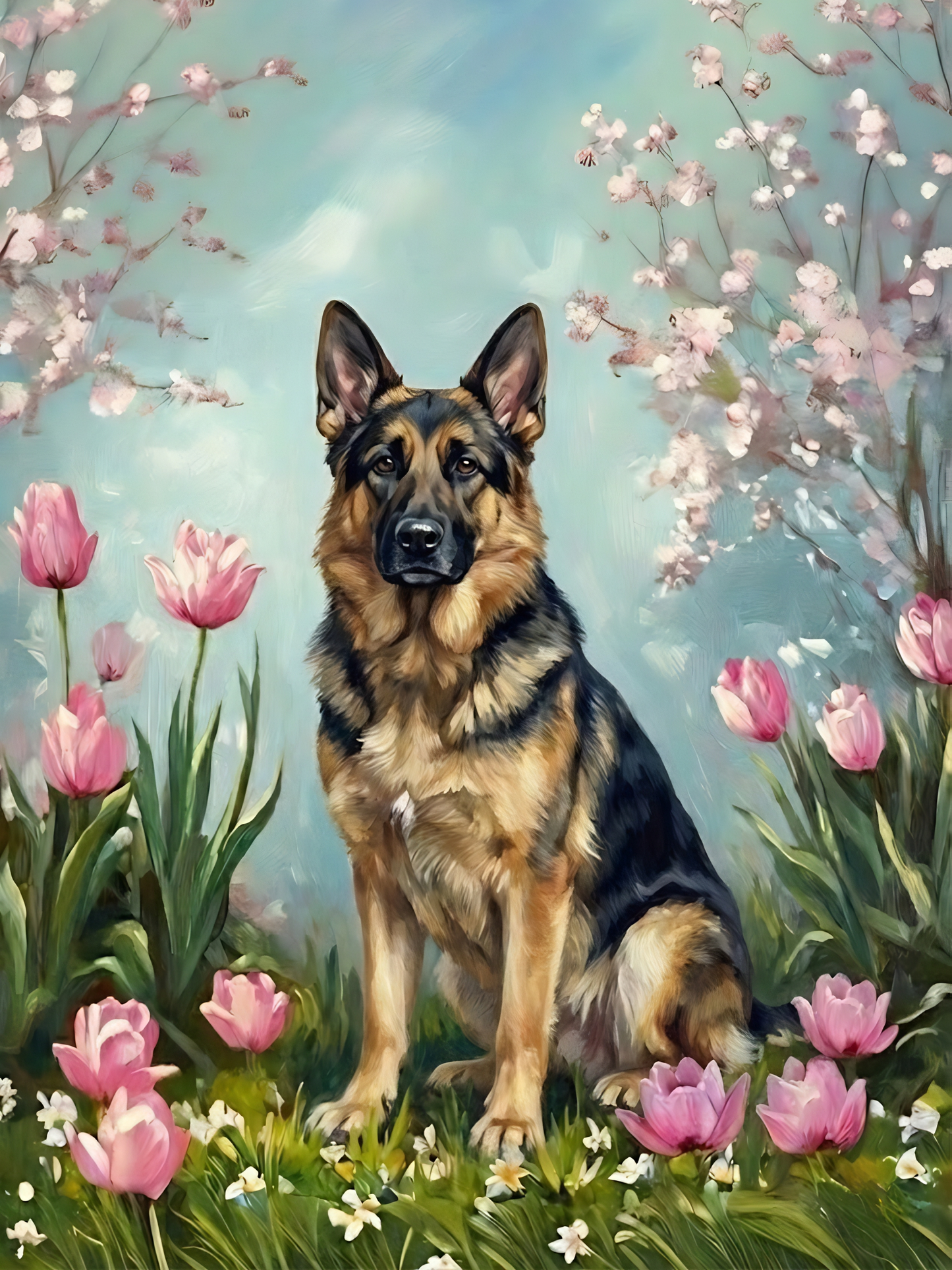 German Shepherd Spring Garden Jigsaw Puzzle