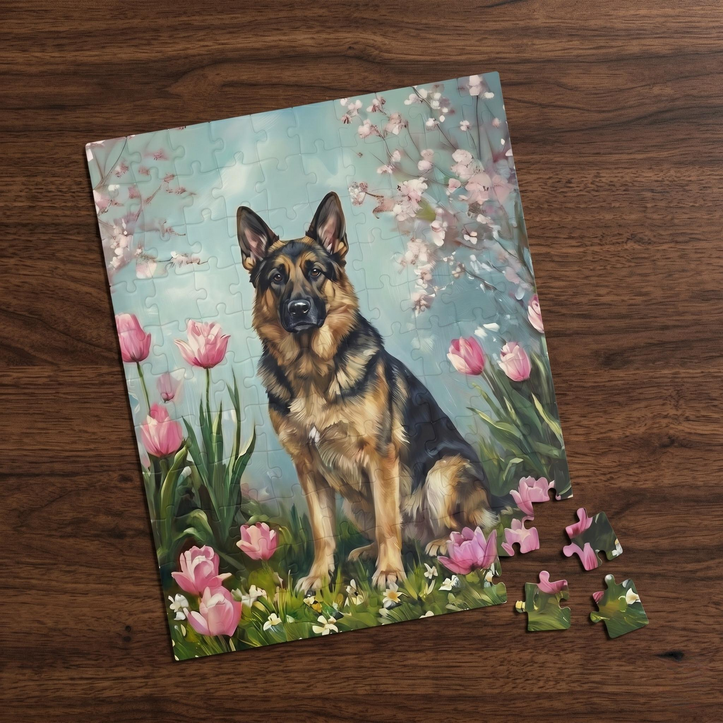 German Shepherd Spring Garden Jigsaw Puzzle