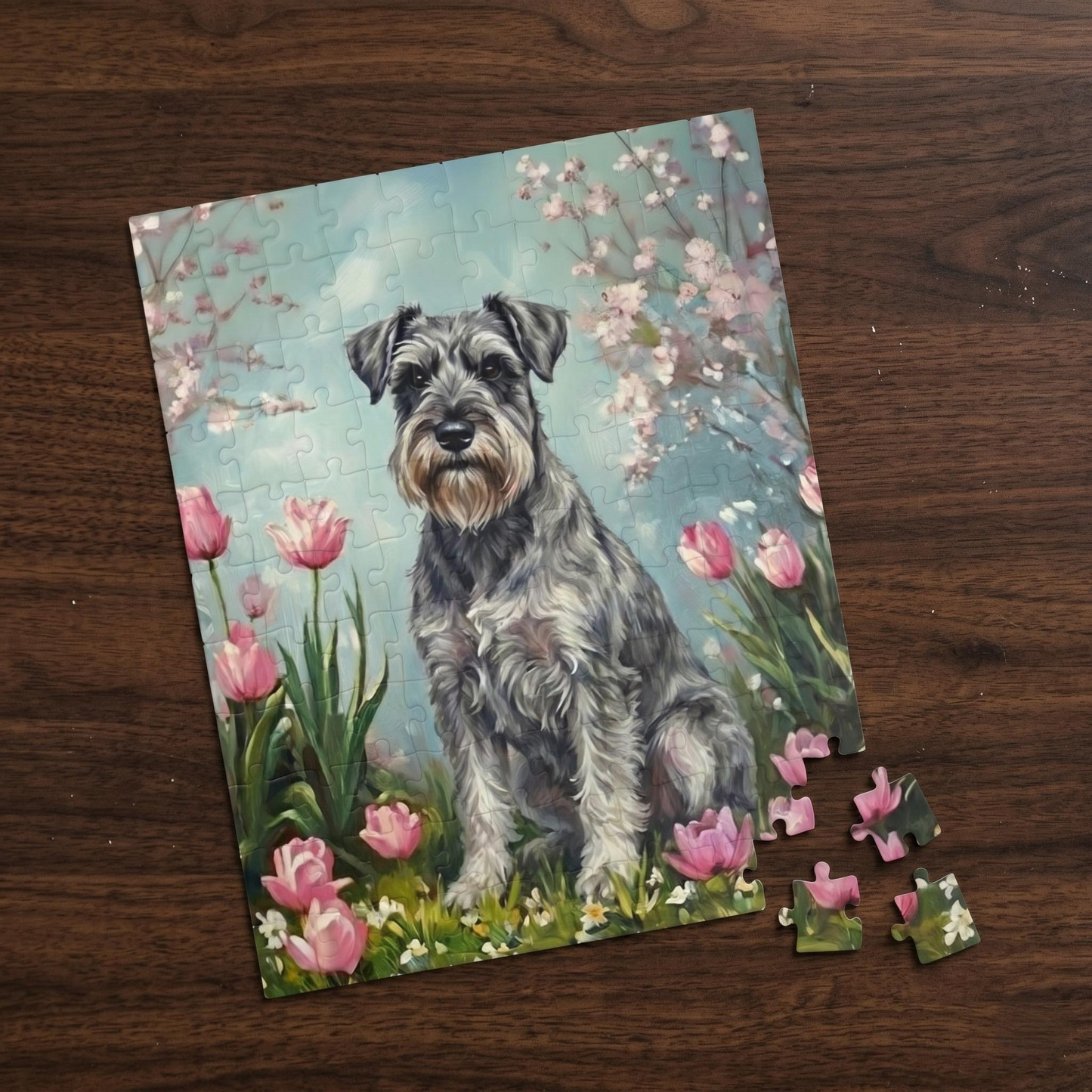 Schnauzer Spring Garden Jigsaw Puzzle