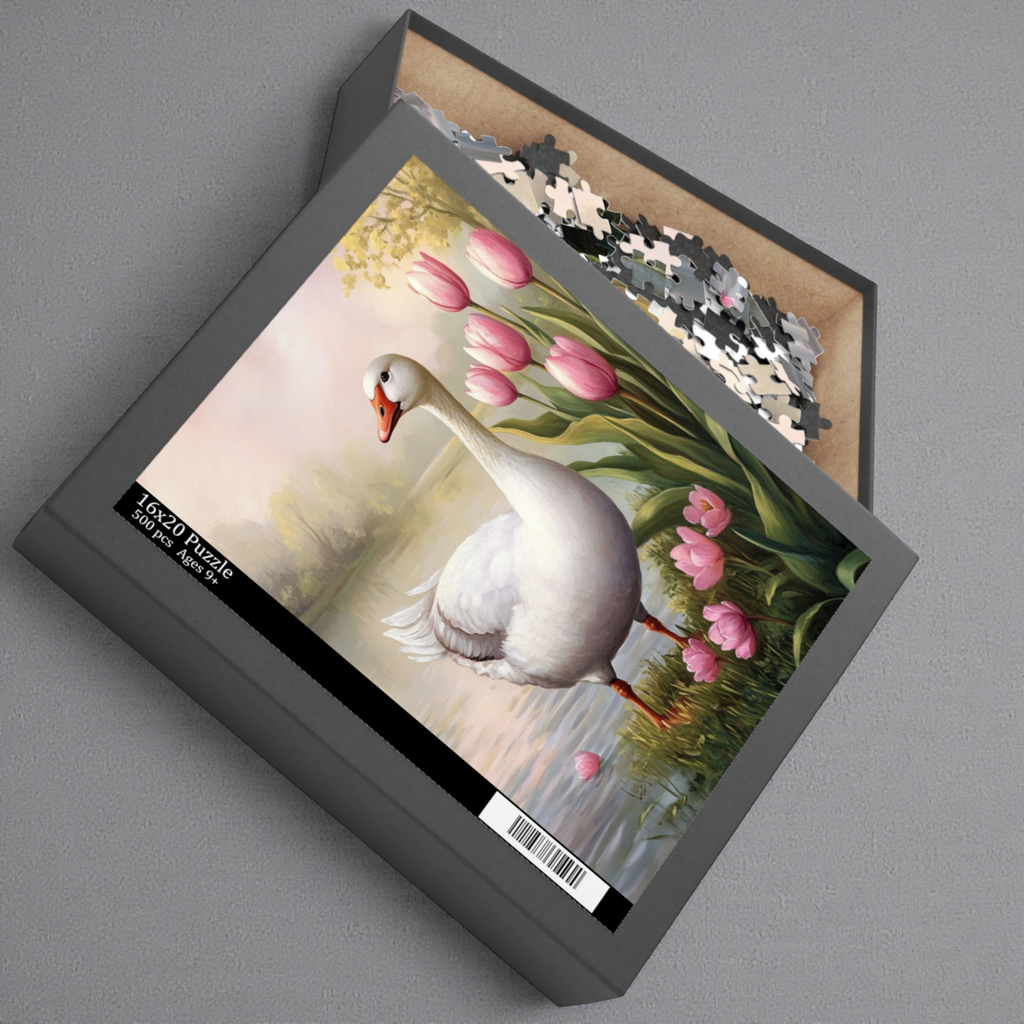 White Goose in the Pink Tulips Puzzle