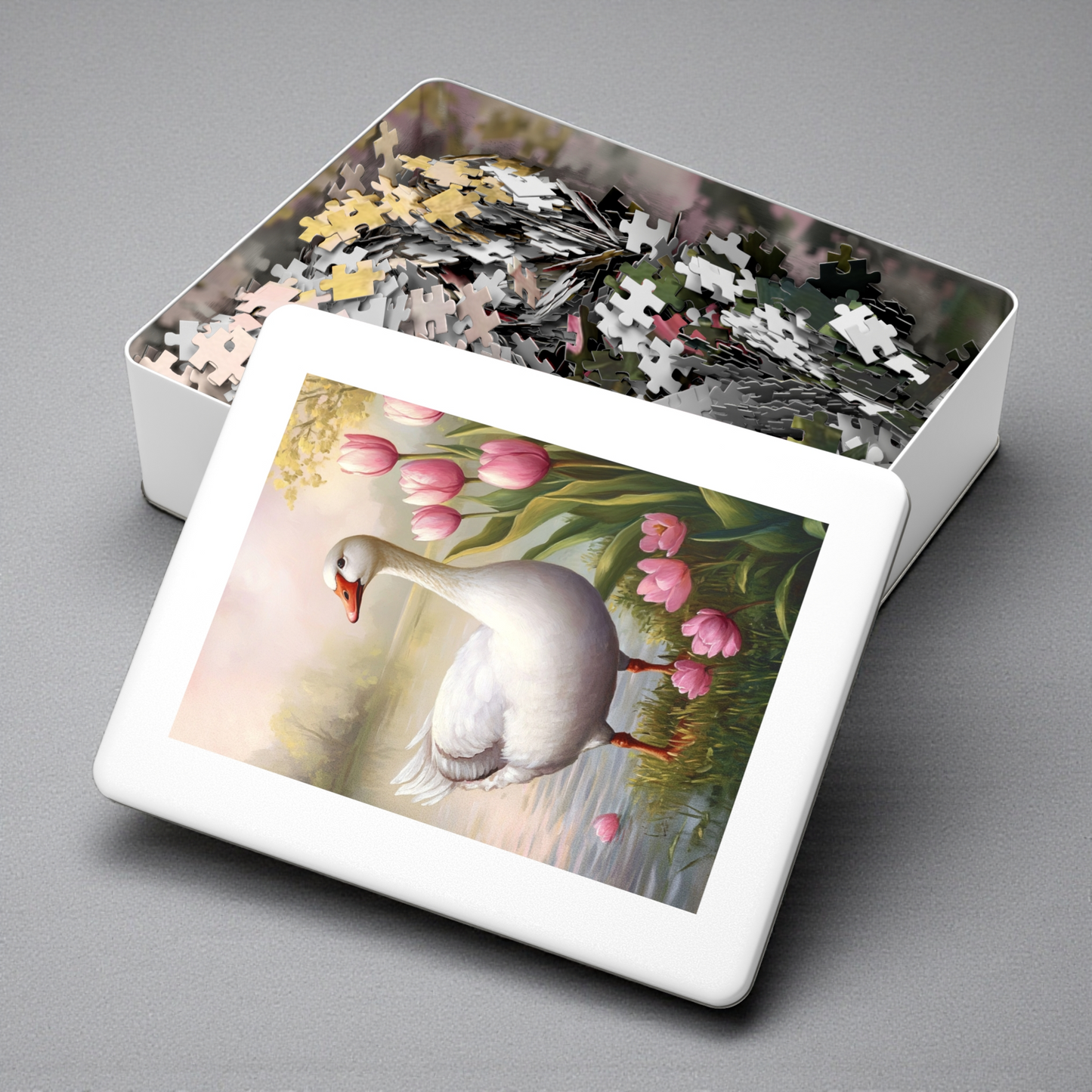 White Goose in the Pink Tulips Puzzle