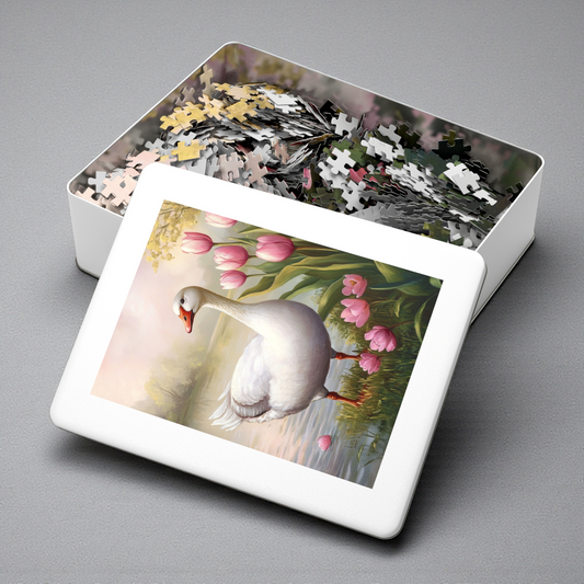 White Goose in the Pink Tulips Puzzle