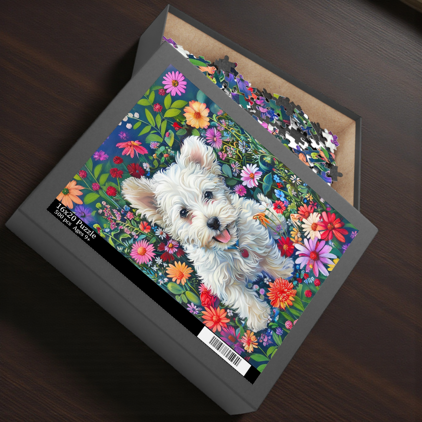 White Puppy in the Flower Garden Puzzle