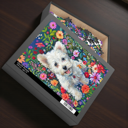 White Puppy in the Flower Garden Puzzle