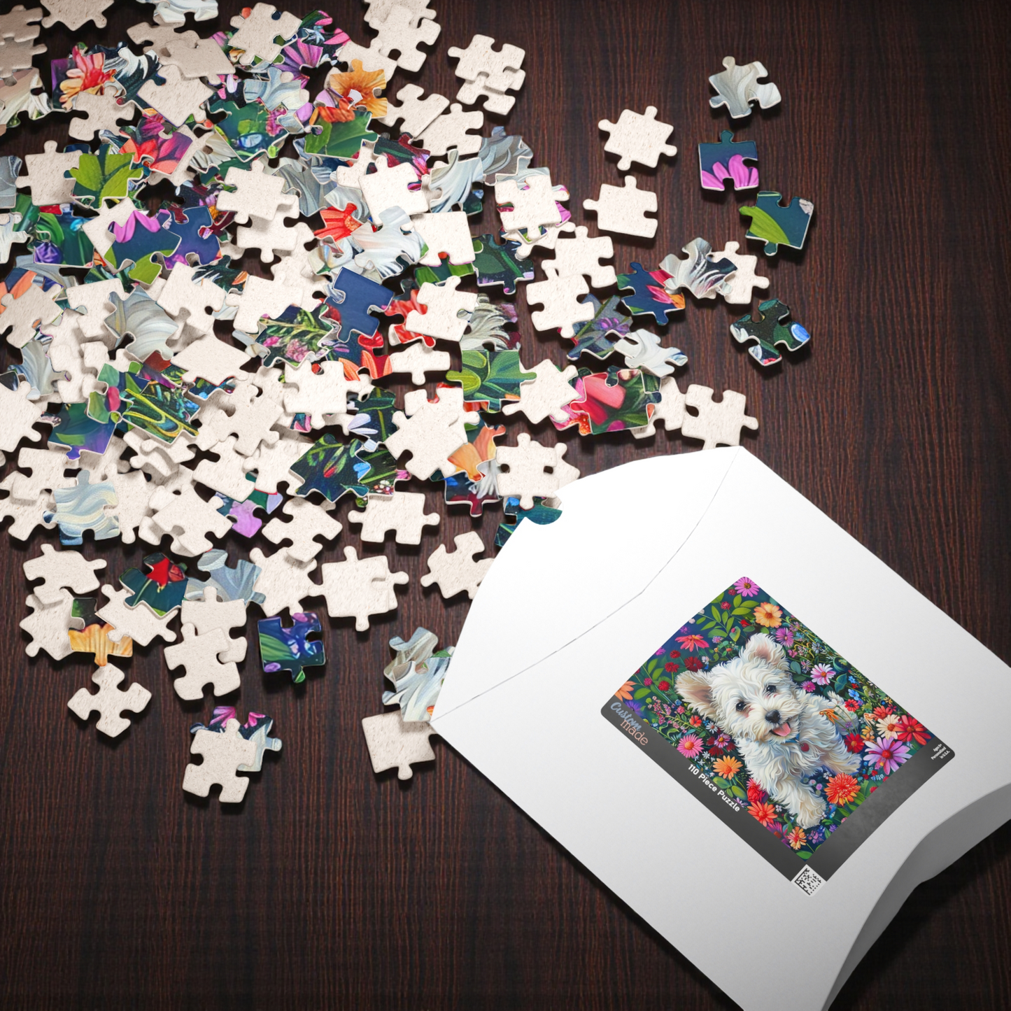 White Puppy in the Flower Garden Puzzle