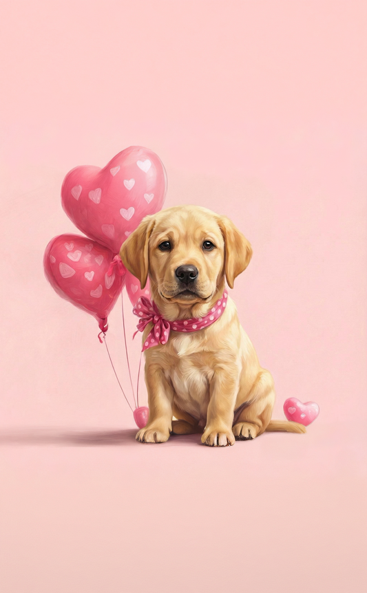 Yellow Labrador Retriever Valentines Balloons Puzzle