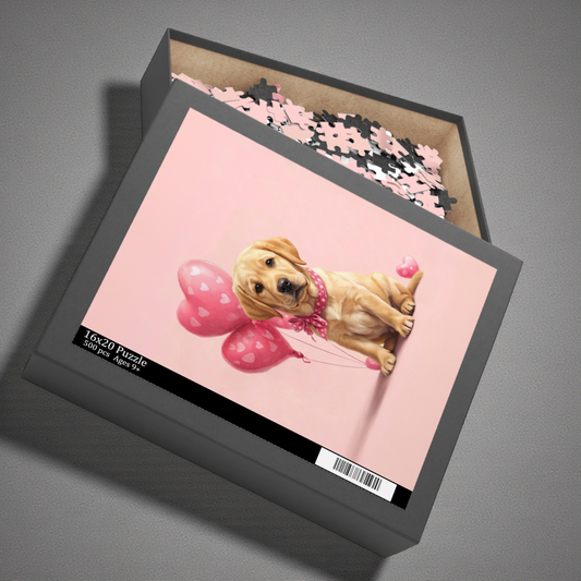 Yellow Labrador Retriever Valentines Balloons Puzzle