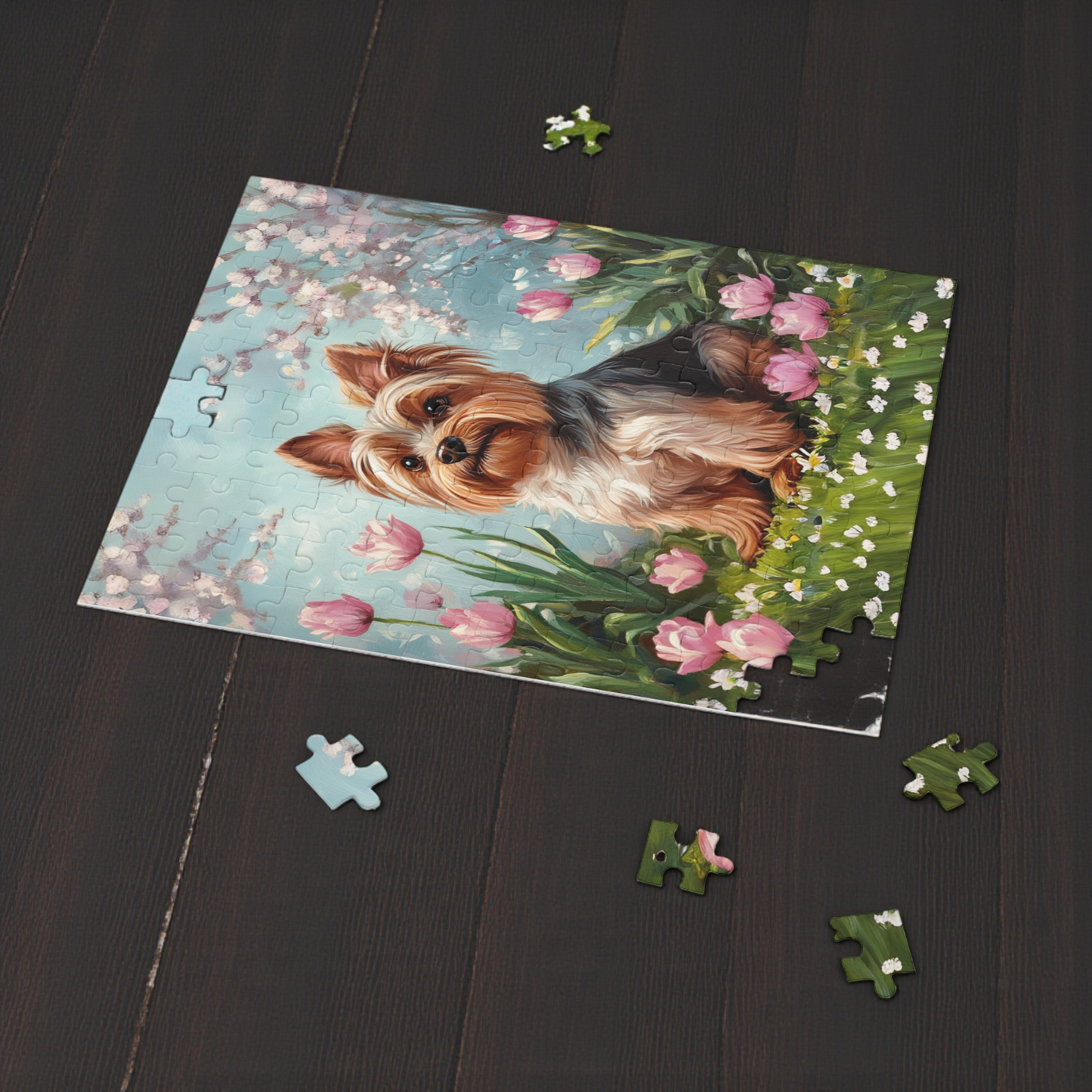 Yorkie in the Tulips Puzzle